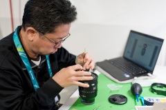 Takashi Naito works on a lens at the Sony Service Centre in Cortina at the Milan Cortina 2026 Winter Olympics in Cortina, Italy.