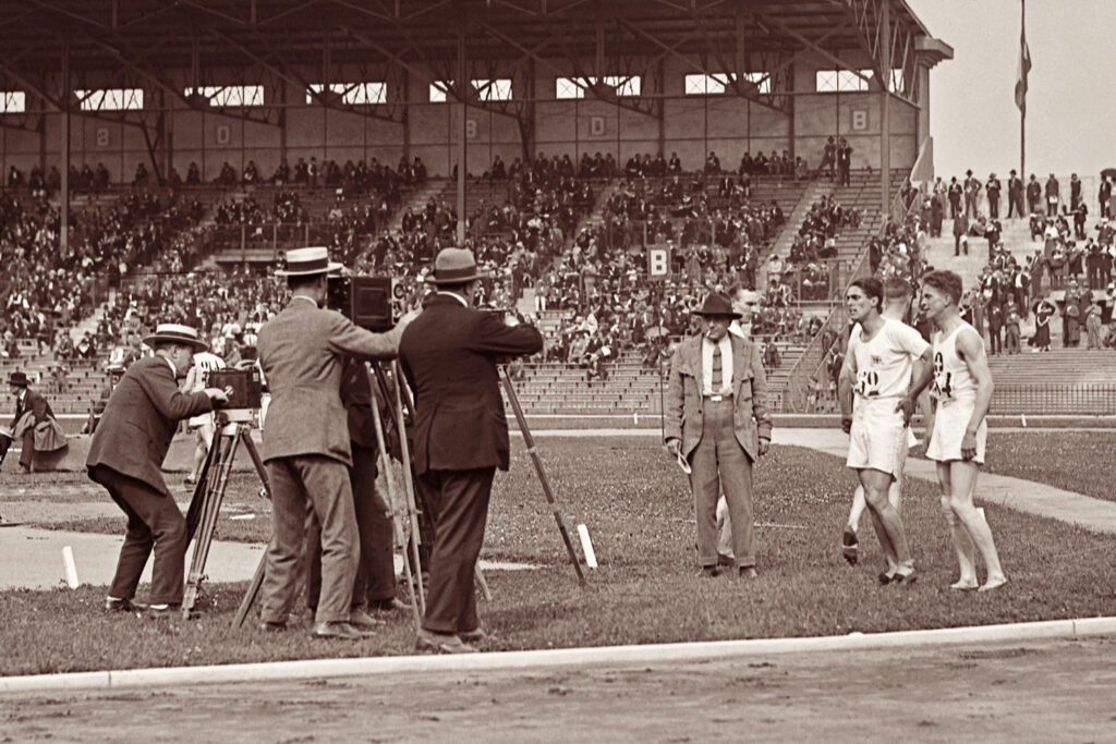 Photographers at the 1924 Paris Olympics photographed Douglas Lowe (L) of Great Britain and Paul Martin (R) of Switzerland, the gold and silver medalists in the 800-meter race. Credit: Alpha Historica / Alamy Stock Photo